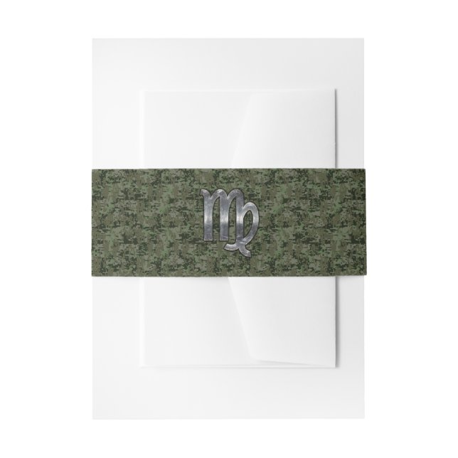 Virgo Zodiac Sign on Green Digital Camo Invitation Belly Band (Front Example)