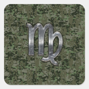 Virgo Zodiac Sign on Green Digital Camo Square Sticker