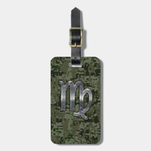 Virgo Zodiac Sign on Green Digital Camo Style Luggage Tag