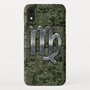 Virgo Zodiac Sign on Green Digital Camouflage iPhone XR Case