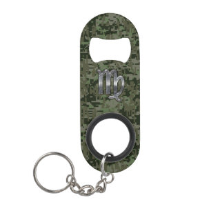 Virgo Zodiac Sign on Green Digital Camouflage Mini Bottle Opener