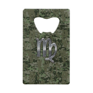 Virgo Zodiac Sign on Green Digital Camouflage Wallet Bottle Opener