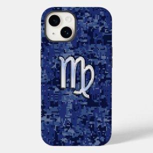 Virgo Zodiac Sign on Navy Blue Camo Case-Mate iPhone 14 Case