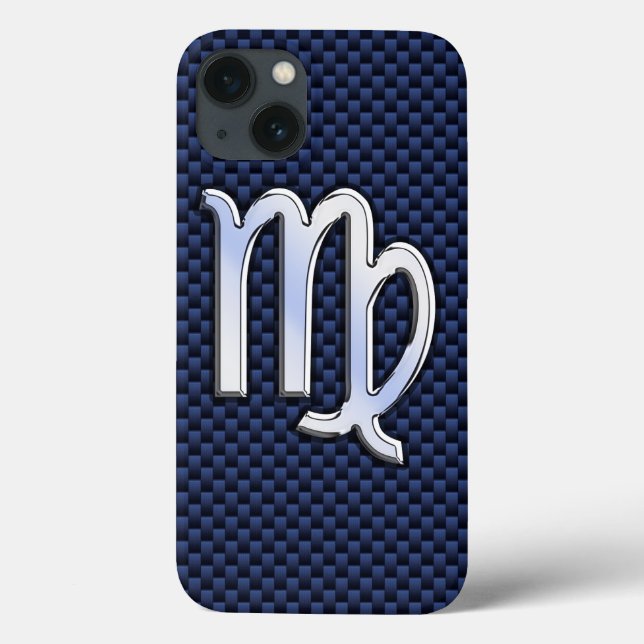 Virgo Zodiac Sign on Navy Blue Carbon Fiber Print Case-Mate iPhone Case (Back)