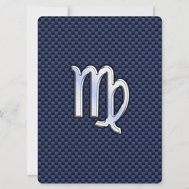 Virgo Zodiac Sign on Navy Blue Carbon Fibre Print (Front)