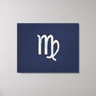 Virgo Zodiac Sign on Navy Blue Carbon Fibre Print