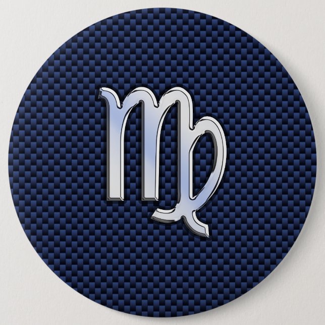 Virgo Zodiac Sign on Navy Blue Carbon Fibre Print 6 Inch Round Button (Front)