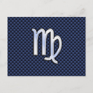 Virgo Zodiac Sign on Navy Blue Carbon Fibre Style Postcard