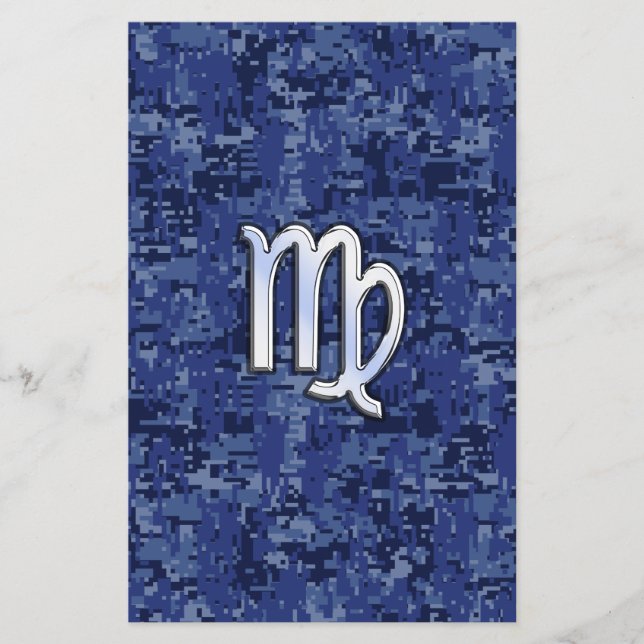 Virgo Zodiac Sign on Navy Blue Digital Camo Flyer (Front)