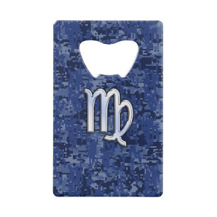 Virgo Zodiac Sign on Navy Blue Digital Camouflage Credit Card Bottle Opener