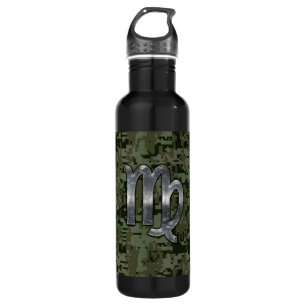 Virgo Zodiac Sign on Olive Green Digital Camo 710 Ml Water Bottle