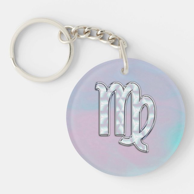 Virgo Zodiac Sign on Pastels Nacre Style Print Keychain (Front)