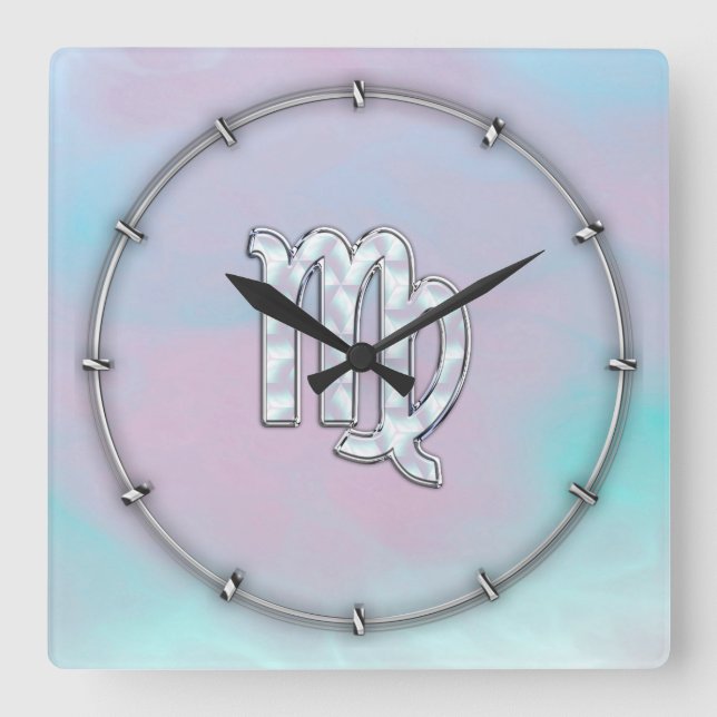 Virgo Zodiac Sign on Pastels Nacre Style Print Square Wall Clock (Front)