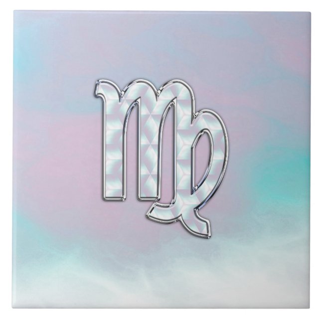 Virgo Zodiac Sign on Pastels Nacre Style Print Tile (Front)