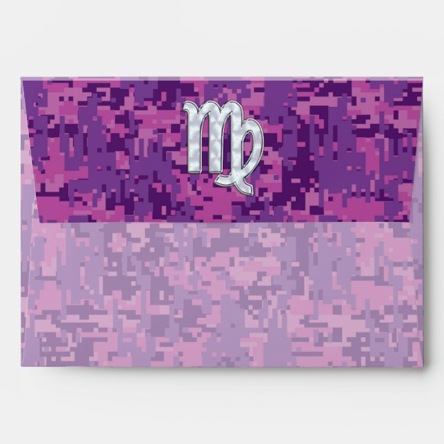 Virgo Zodiac Sign on Pink Digital Camouglage Envelope (Back (Top Flap))