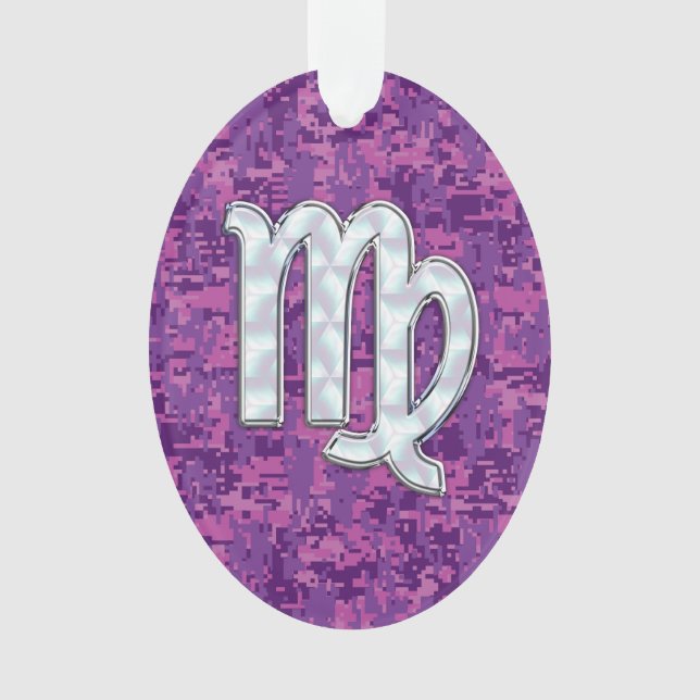 Virgo Zodiac Sign on Pink Fuchsia Digital Camo Ornament (Front)