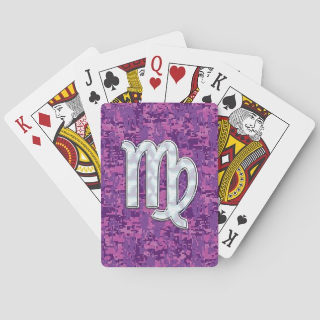 Virgo Zodiac Sign on Pink Fuchsia Digital Camo Playing Cards (Back)