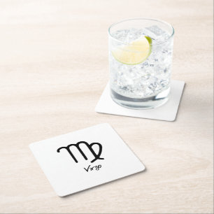 Virgo Zodiac Sign on White Background Square Paper Coaster
