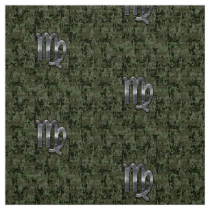 Virgo Zodiac Sign on Woodland Digital Camo Fabric