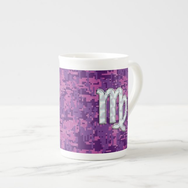 Virgo Zodiac Sign Pink Fuchsia Digital Camouflage Bone China Mug (Front Right)