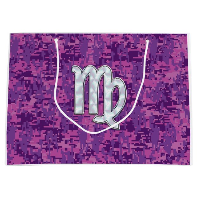 Virgo Zodiac Sign Pink Fuchsia Digital Camouflage Large Gift Bag (Front)