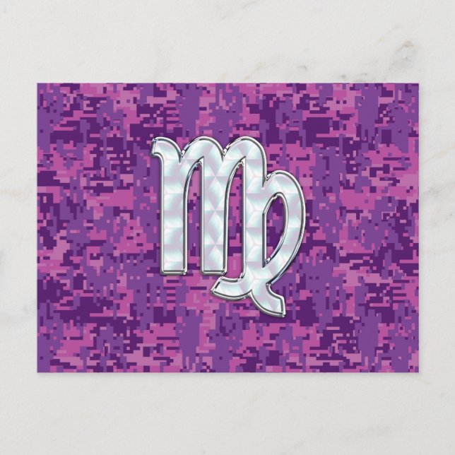 Virgo Zodiac Sign Pink Fuchsia Digital Camouflage Postcard (Front)