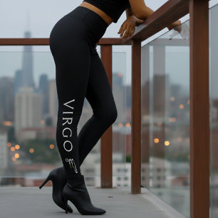 Virgo Zodiac Sign Silver Black Astrology Birthday Leggings