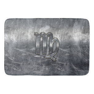 Virgo Zodiac Sign Silver Distressed Style Bath Mat
