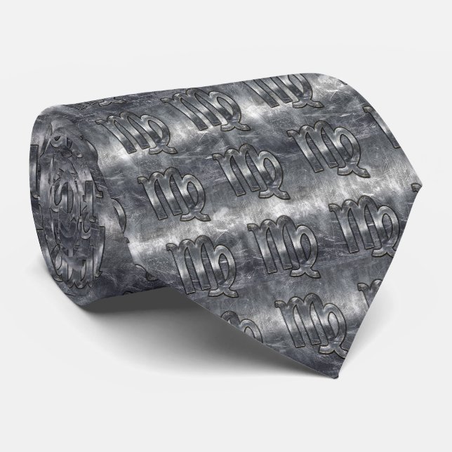 Virgo Zodiac Sign Silver Distressed Style Tie (Rolled)
