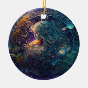 Virgo Zodiac Sign Watercolor Design Ceramic Ornament