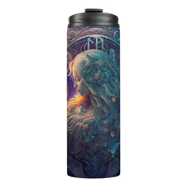 Virgo Zodiac Sign Watercolor Design Thermal Tumbler (Front)