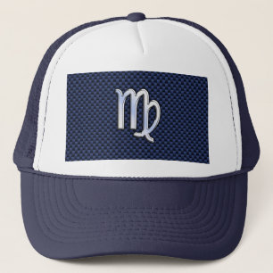 Virgo Zodiac Silver Sign Blue Carbon Fibre Print Trucker Hat