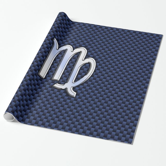 Virgo Zodiac Silver Sign Blue Carbon Fibre Print Wrapping Paper (Unrolled)