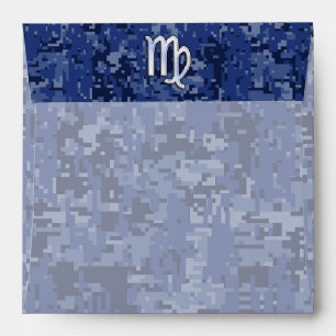 Virgo Zodiac Silver Sign on Navy Blue Digital Camo Envelopes
