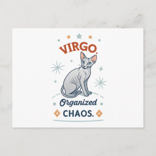 Virgo Zodiac Sphynx Cat Organized Chaos Art Postcard