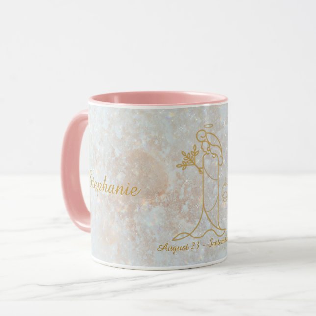 Virgo Zodiac Star Sign Celestial Monogram Glitter Mug (Front Left)