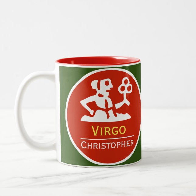 Virgo Zodiac Star Sign with Owner's Name Two-Tone Coffee Mug (Left)