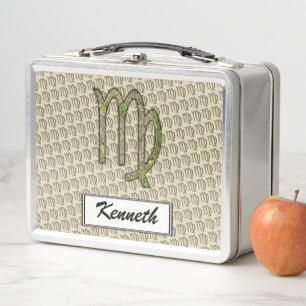 Virgo Zodiac Symbol Element by Kenneth Yoncich Metal Lunch Box