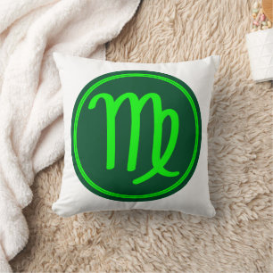 Virgo Zodiac Symbol Green Mix Throw Pillow