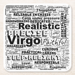 Virgo Zodiac Word Cloud Inspiration Square Paper Coaster