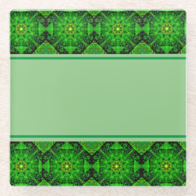 Viridescent Green Kaleidoscope, Glass Coaster (Front)