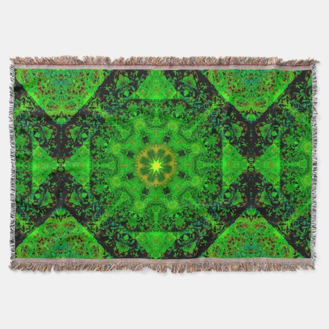 Viridescent Green Kaleidoscope,  Throw Blanket (Front)