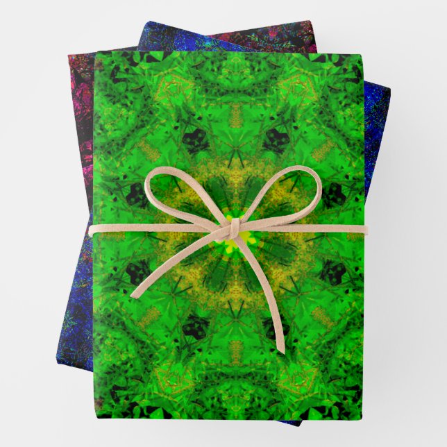 Viridescent Green Kaleidoscope, Wrapping Paper Sheet (In situ)