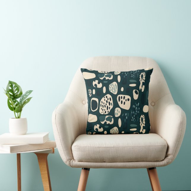 Viridian Blue-Green Organic Shapes Abstract Throw Pillow (Chair)