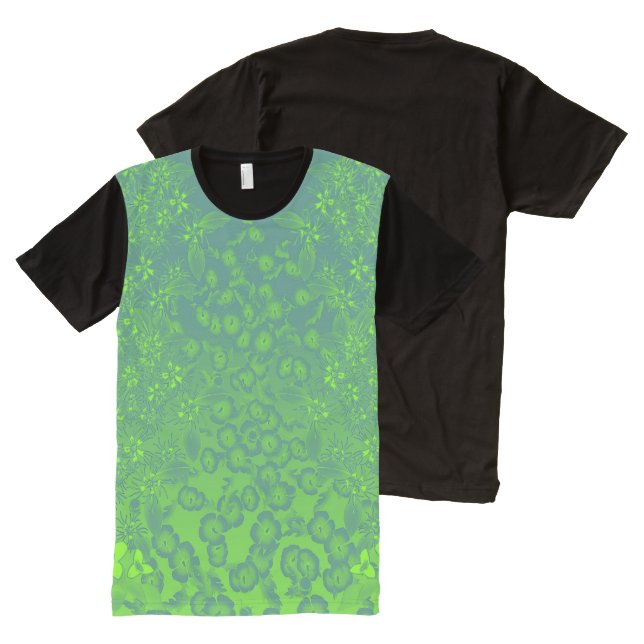 Viridian & Chartreuse Green Floral by Aleta All-Over-Print T-Shirt (Front and Back)