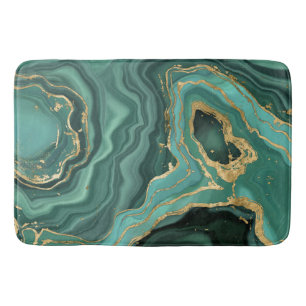 Viridian Green Marble and Gold Abstract Bath Mat