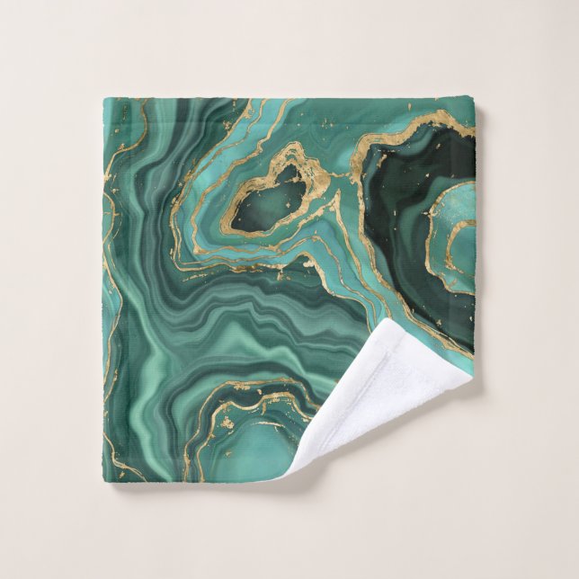 Viridian Green Marble and Gold Abstract Wash Cloth (Wash Cloth)