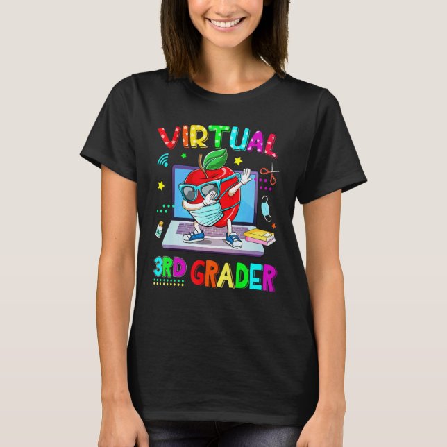 Virtual 3rd Grade Apple Wearing Mask Back To Schoo T-Shirt (Front)
