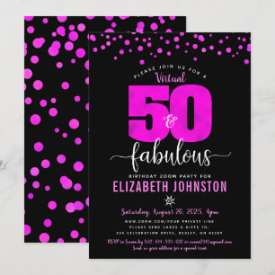 Virtual 50 and fabulous birthday hot pink dots invitation