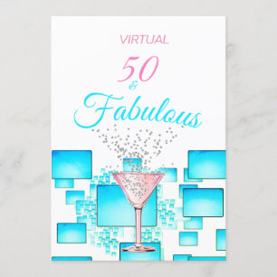 Virtual 50 and Fabulous Modern Cocktail Party Invitation